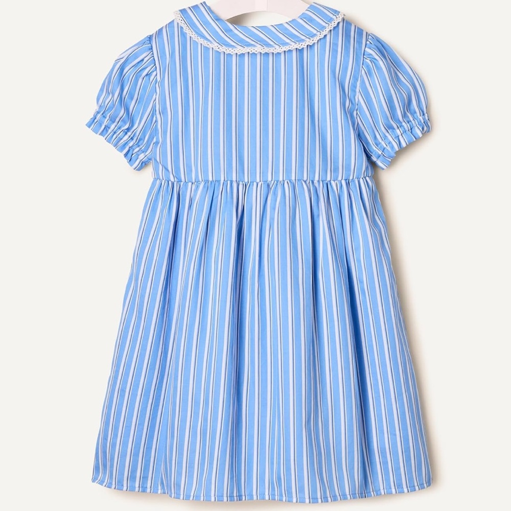 NWT Blue & white striped cotton dress with Peter Pan collar- preppy- old money - Picture 5 of 8